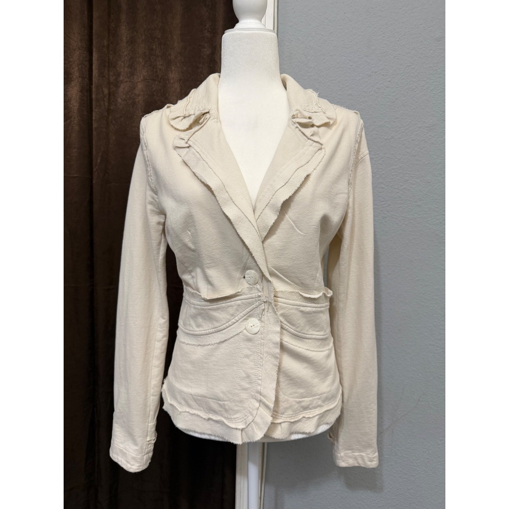 Daytrip Cream 100% Cotton Knit Deconstructed Blazer Jacket Size M Frayed Edge